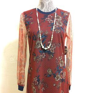 BeBop Blue/Red Print Lace Dress w/Blue undercover